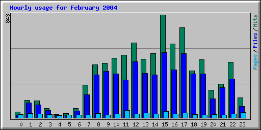 Hourly usage for February 2004